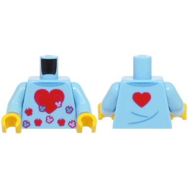bright light blue torso sweater with heart and red lavender and medium blue butterflies small heart on back pattern bam bright light blue arms yellow hands