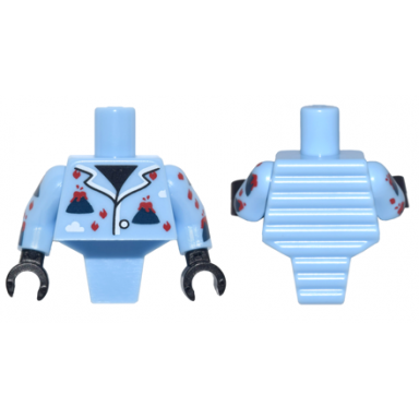 bright light blue torso modified short with ridged armor with volcano pajamas pattern bright light blue arms with volcano pajamas pattern black hands