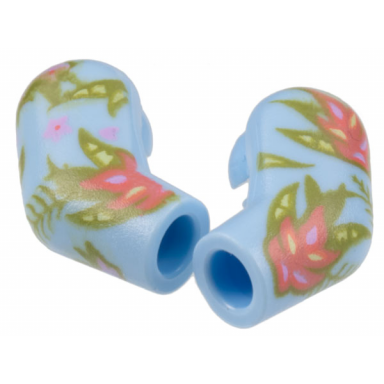 bright light blue arm matching left and right pair with floral pattern