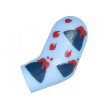 bright light blue arm left with volcano pajamas pattern