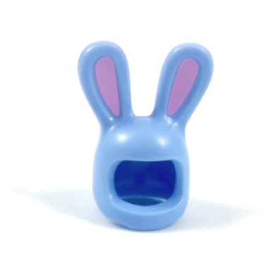 bright light blue minifigure headgear head cover costume bunny ears with bright pink auricles pattern
