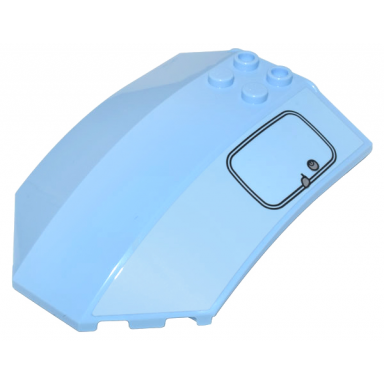 bright light blue windscreen 8 x 6 x 2 curved sloped sides with black panel outline with silver latch and keyhole on bright light blue background pattern sticker - set 10298