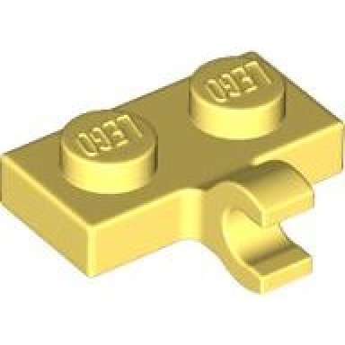 bright light yellow plate modified 1 x 2 with clip on side horizontal grip