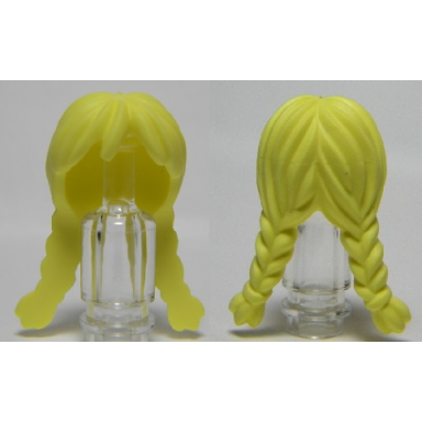 bright light yellow minifigure hair female long with braided pigtails