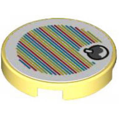 bright light yellow tile round 2 x 2 with bottom stud holder with super mario scanner code fruit pattern sticker - sets 71406 71418