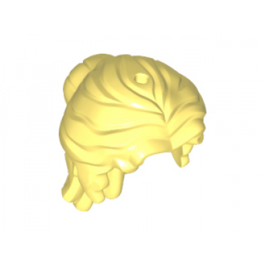 bright light yellow minifigure hair female mid-length wavy pulled back with partial bun side bangs hole on top