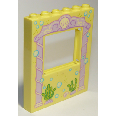 bright light yellow panel 1 x 6 x 6 with window with pink arch bubbles and sea grass pattern