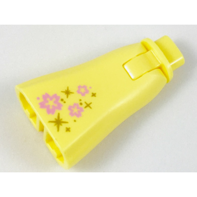 bright light yellow mini doll hips and skirt full length with 3 bright pink flowers and gold stars pattern - thick hinge