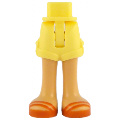 bright light yellow mini doll hips and shorts folded hem with molded medium tan legs and printed reddish orange sandals pattern - thin hinge