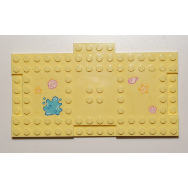 bright light yellow brick modified 8 x 16 with 1 x 4 indentations and 1 x 4 plate with starfish sea stars seashells and water puddle pattern