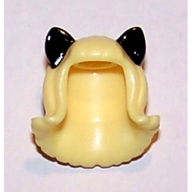 bright light yellow minifigure hair female mid-length flipped ends short bangs with black cat ears pattern