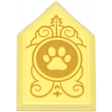 bright light yellow tile modified 2 x 3 pentagonal with gold circle filigree and paw print pattern sticker - set 43275