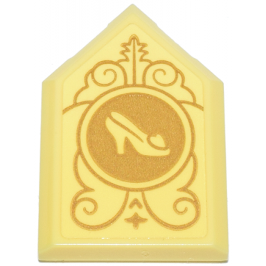 bright light yellow tile modified 2 x 3 pentagonal with gold circle filigree and glass slipper pattern sticker - set 43275