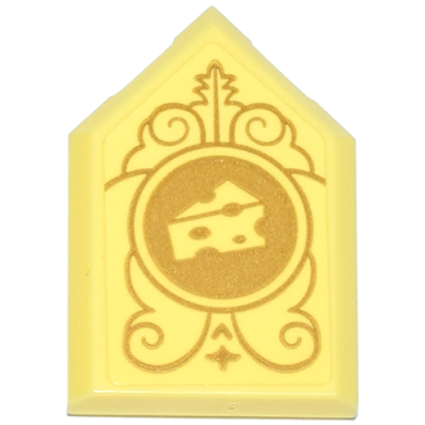 bright light yellow tile modified 2 x 3 pentagonal with gold circle filigree and cheese wedge pattern sticker - set 43275