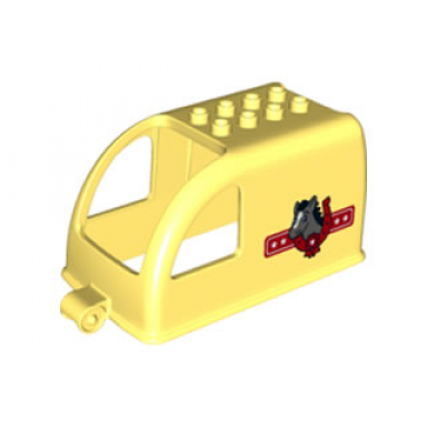 bright light yellow duplo horse trailer top with horseshoe horse and stars pattern