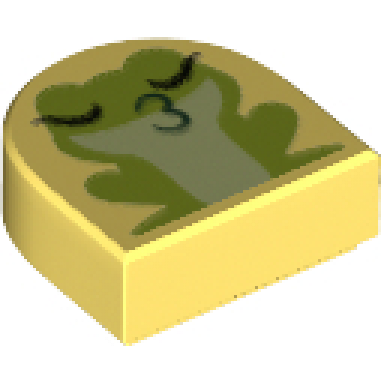 bright light yellow tile round 1 x 1 half circle extended with lime kissing frog with yellowish green stomach pattern