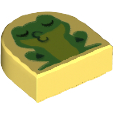 bright light yellow tile round 1 x 1 half circle extended with green kissing frog with lime stomach pattern