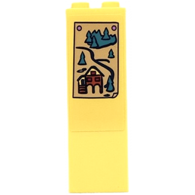 bright light yellow brick 1 x 2 x 5 with riding center trail map with path and dark turquoise trees pattern sticker - set 41683