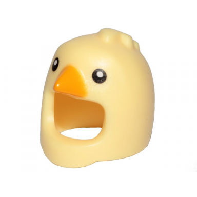 bright light yellow minifigure headgear head cover costume bird with chicken black eyes and bright light orange beak pattern