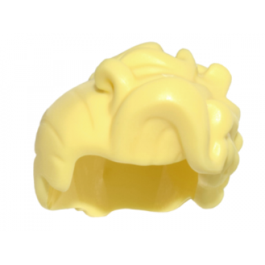 bright light yellow minifigure hair female with high bangs large wavy curls and small bun