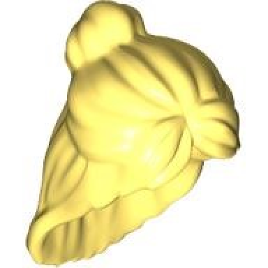 bright light yellow mini doll hair female long parted bangs swept back in bun hole in back