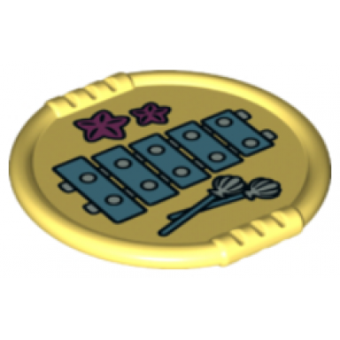 bright light yellow duplo utensil disk with xylophone shell mallets and starfish pattern
