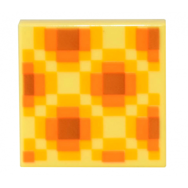 bright light yellow tile 2 x 2 with minecraft pixelated dark orange orange and bright light orange diagonal honeycomb pattern