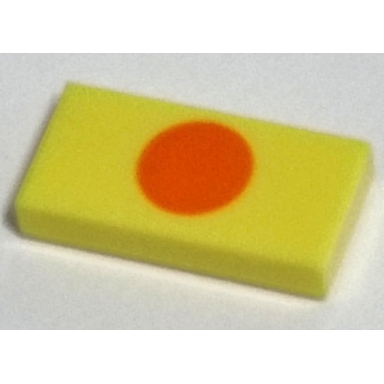 bright light yellow tile 1 x 2 with orange circle pattern