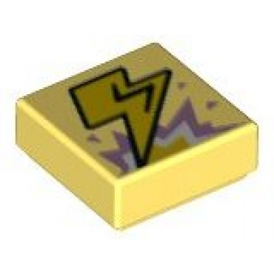 bright light yellow tile 1 x 1 with yellow lightning bolt metallic pink and white explosion pattern