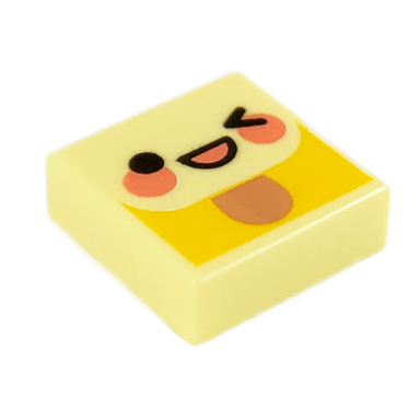 bright light yellow tile 1 x 1 with emoji face left wink coral mouth and cheeks pattern