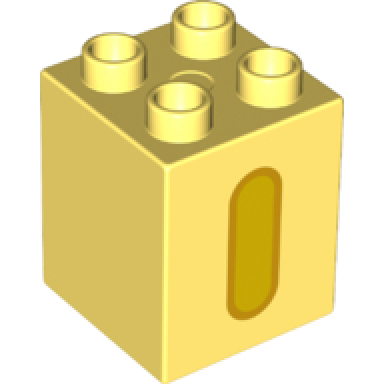 bright light yellow duplo brick 2 x 2 x 2 with yellow capital letter i with bright light orange outline pattern