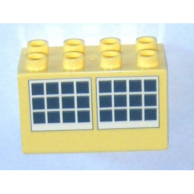 bright light yellow duplo brick 2 x 4 x 2 with windows pattern