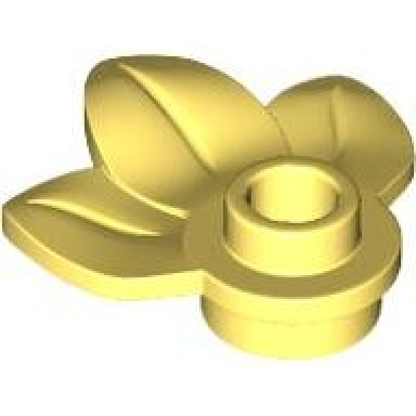 bright light yellow plant plate round 1 x 1 with 3 leaves