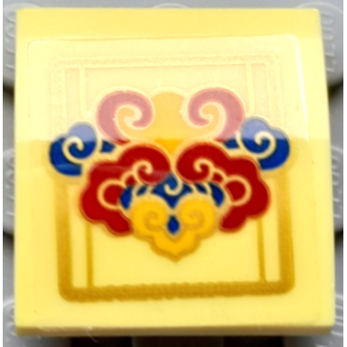 bright light yellow slope curved 2 x 2 x 2 3 inverted with blue red and yellow swirls with gold outline pattern sticker - set 80111