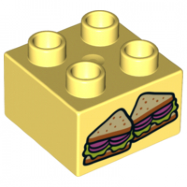 bright light yellow duplo brick 2 x 2 with 2 sandwich halves pattern