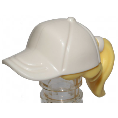 bright light yellow minifigure hair combo hair with hat ponytail with molded white ball cap pattern