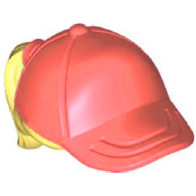 bright light yellow minifigure hair combo hair with hat ponytail with molded coral ball cap pattern