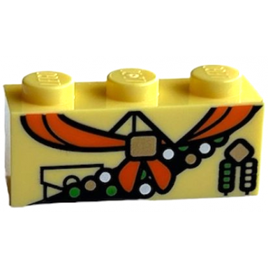 bright light yellow brick 1 x 3 with shirt with collar and pocket orange neckerchief dark brown sash with scout badges pattern brickheadz russell torso