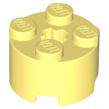 bright light yellow brick round 2 x 2 with axle hole