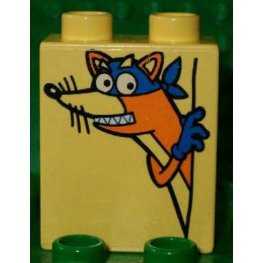 bright light yellow duplo brick 1 x 2 x 2 with swiper the fox looking to his right pattern