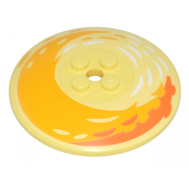 bright light yellow dish 6 x 6 inverted radar - solid studs with bright light orange and orange crescent with white brushstrokes pattern