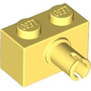 bright light yellow brick modified 1 x 2 with pin and bottom stud holder