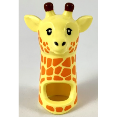 bright light yellow minifigure headgear head cover costume giraffe head and neck with orange spots pattern