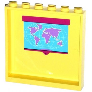bright light yellow panel 1 x 6 x 5 with world map pattern on inside sticker - set 41005