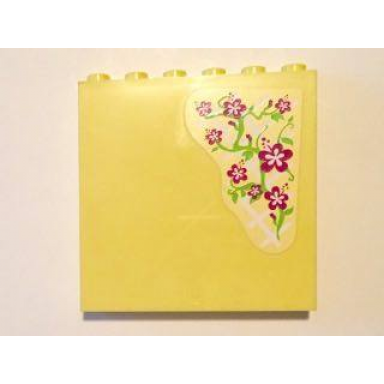 bright light yellow panel 1 x 6 x 5 with magenta hibiscus flowers on outside and hanging kitchen utensils on inside pattern stickers - set 41037
