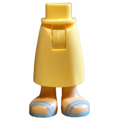 bright light yellow mini doll hips and skirt long with molded light nougat legs and printed bright light blue sandals pattern - thick hinge