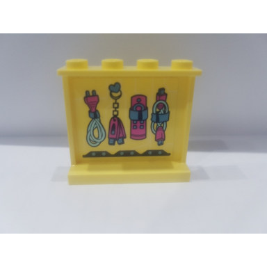 bright light yellow panel 1 x 4 x 3 with side supports - hollow studs with plug and flash drives pattern sticker - set 41329