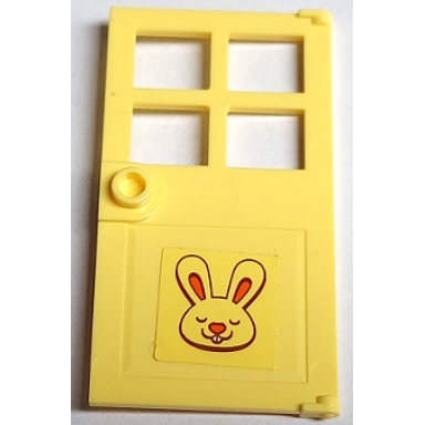 bright light yellow door 1 x 4 x 6 with 4 panes and stud handle with bunny rabbit head pattern sticker - set 40449