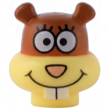 bright light yellow minifigure head modified sandy cheeks with dark orange top pattern