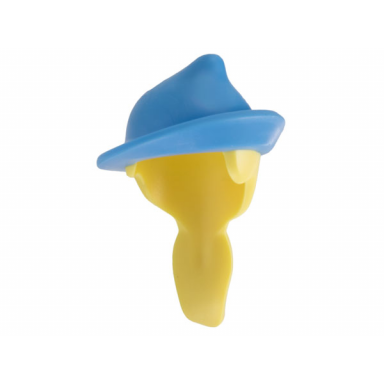 bright light yellow minifigure hair combo hair with hat long ponytail with molded medium blue tilted hat with brim pattern
